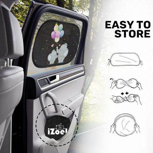 Car Sun Shade for Baby Kids 2 Pack Static Cling Side Window Car 80GSM Rear Sunshades Universal with 8 Suction Cups and Storage Bag - Sun Glare and UV Rays Protection (Unicorn) in Kuwait