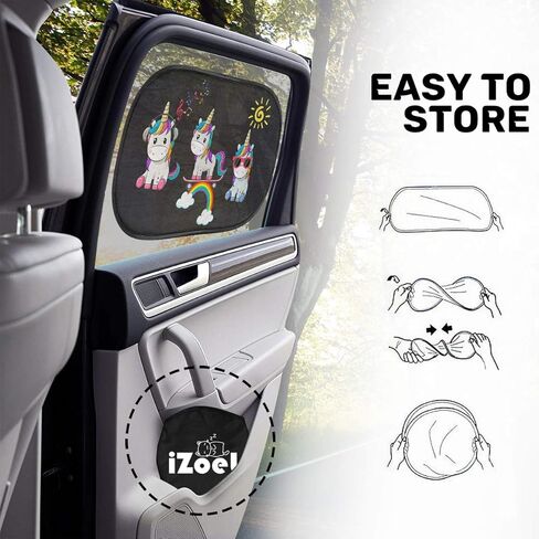 Car Sun Shade for Baby Kids 2 Pack Static Cling Side Window Car 80GSM Rear Sunshades Universal with 8 Suction Cups and Storage Bag - Sun Glare and UV Rays Protection (Unicorn) in Kuwait