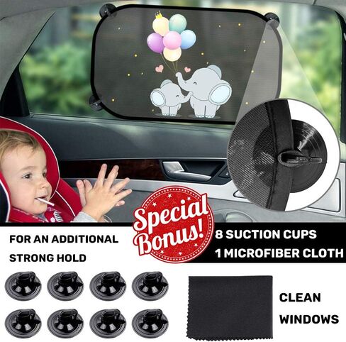 Car Sun Shade for Baby Kids 2 Pack Static Cling Side Window Car 80GSM Rear Sunshades Universal with 8 Suction Cups and Storage Bag - Sun Glare and UV Rays Protection (Unicorn) in Kuwait
