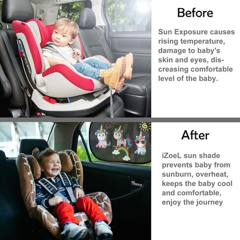 Car Sun Shade for Baby Kids 2 Pack Static Cling Side Window Car 80GSM Rear Sunshades Universal with 8 Suction Cups and Storage Bag - Sun Glare and UV Rays Protection (Unicorn) in Kuwait