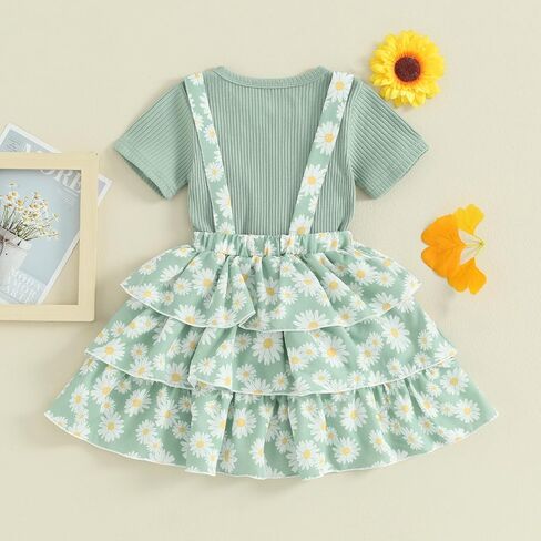 Toddler Girl Summer Clothes Daisy Dress Solid Shirt Ruffle Tutu Skirt Kids Girls Overalls Dress 18M 2T 3T 4T 5T 6Y in Kuwait