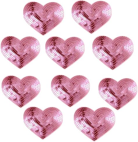 Pack of 10 Shiny Heart Sequins Iron on Applique Embroidered Patches-Red in Saudi Arabia