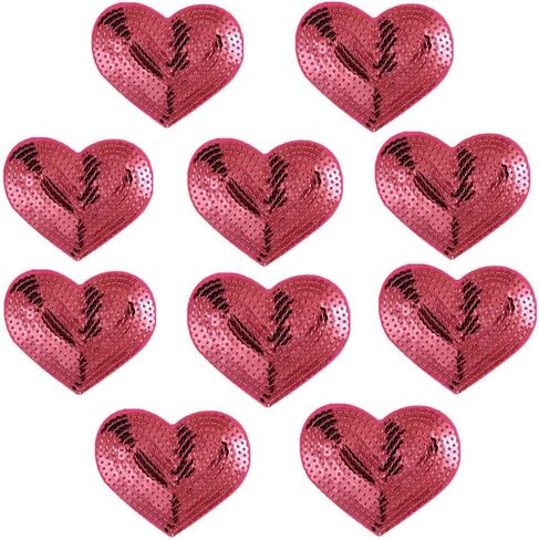Pack of 10 Shiny Heart Sequins Iron on Applique Embroidered Patches-Red in Saudi Arabia