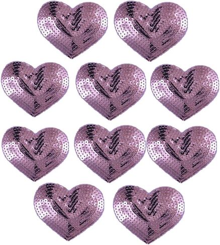 Pack of 10 Shiny Heart Sequins Iron on Applique Embroidered Patches-Red in Saudi Arabia