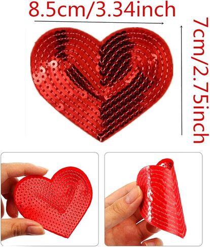 Pack of 10 Shiny Heart Sequins Iron on Applique Embroidered Patches-Red in Saudi Arabia