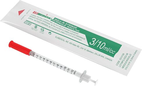 حقنة أنسولين بيطرية U-40 (40IU)، 0.3 سم مكعب (0.3 مل)، 31 جم × 5/16 بوصة، علامة نصف وحدة، معبأة بشكل فردي، للقطط أو الكلاب الأليفة، 100 لكل صندوق، 03V3108 in Saudi Arabia
