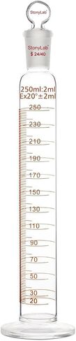 stonylab Measuring Cylinder with Stopper, 250 ml Heavy Wall Borosilicate Glass Measuring Graduated Cylinder with 24/40 Standard Ground Joint and Flat Head Stopper, 1 Pack in Saudi Arabia