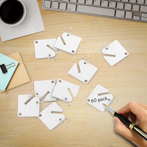 60 قطعة من العلامات الرئيسية، ترقية بلاستيكية فارغة، حلقة دائرية مقسمة، مفتاح متين، تحديد العلامات، العلامات الرئيسية السائبة لخزانة المفاتيح، 1.5 بوصة على شكل مربع in Kuwait