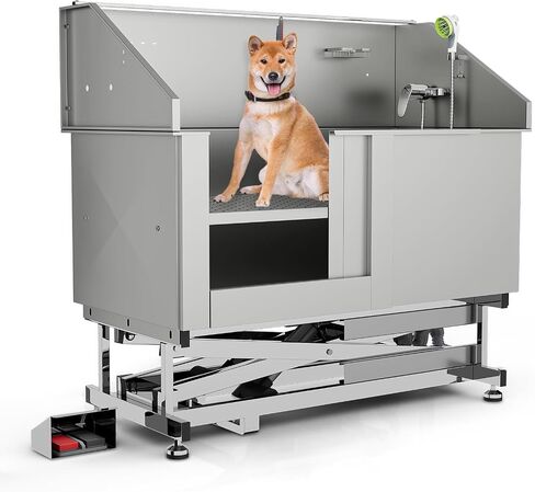 MoNiBloom 50.5" Electric Lift Height Dog Bath Tubs, Stainless Steel Grooming Tub with 2-Grade Floor Depth Optional for Large/Medium/Small Dogs, Home & Professional Use Dog Wash Tub 250 lbs Capacity in Saudi Arabia