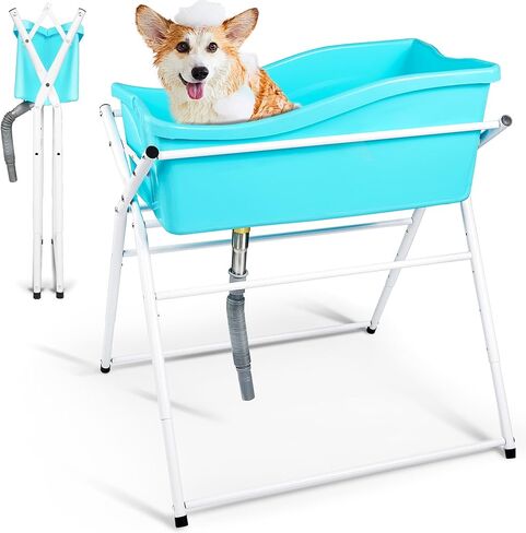 Dog Bath Tub, Portable Dog Washing Bathing Station, Elevated Foldable Dog Bath for Shower and Grooming, 4 Adjustable Height Pet Tub for Small and Medium Size Dogs, Indoor and Outdoor in Kuwait