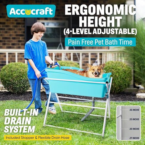 Dog Bath Tub, Portable Dog Washing Bathing Station, Elevated Foldable Dog Bath for Shower and Grooming, 4 Adjustable Height Pet Tub for Small and Medium Size Dogs, Indoor and Outdoor in Kuwait