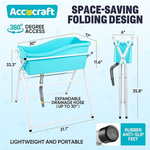 Dog Bath Tub, Portable Dog Washing Bathing Station, Elevated Foldable Dog Bath for Shower and Grooming, 4 Adjustable Height Pet Tub for Small and Medium Size Dogs, Indoor and Outdoor in Kuwait