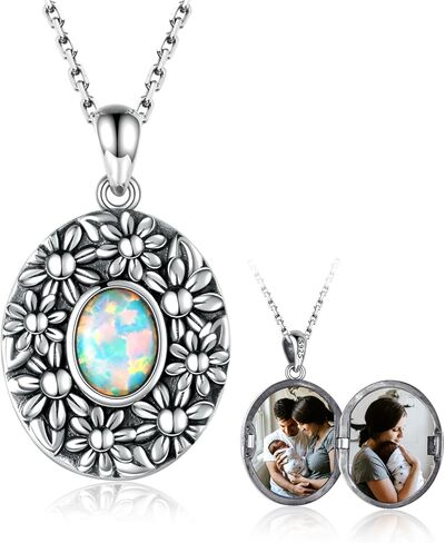 ديزي أوبال المنجد قلادة الصورة: 925 الفضة الاسترليني المجوهرات المدلاة التي تحمل صور البيضاوي صور قلادة مجوهرات هدايا للنساء الفتيات عيد ميلاد عيد الحب عيد الميلاد in Kuwait