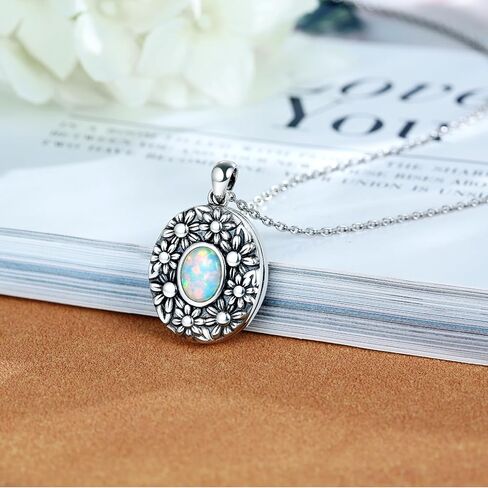 ديزي أوبال المنجد قلادة الصورة: 925 الفضة الاسترليني المجوهرات المدلاة التي تحمل صور البيضاوي صور قلادة مجوهرات هدايا للنساء الفتيات عيد ميلاد عيد الحب عيد الميلاد in Kuwait