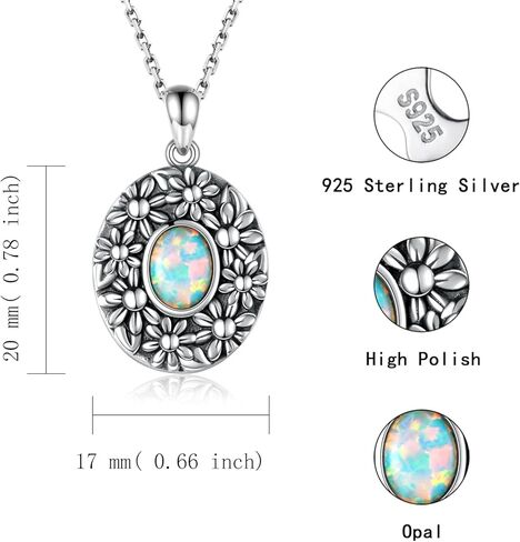 ديزي أوبال المنجد قلادة الصورة: 925 الفضة الاسترليني المجوهرات المدلاة التي تحمل صور البيضاوي صور قلادة مجوهرات هدايا للنساء الفتيات عيد ميلاد عيد الحب عيد الميلاد in Kuwait