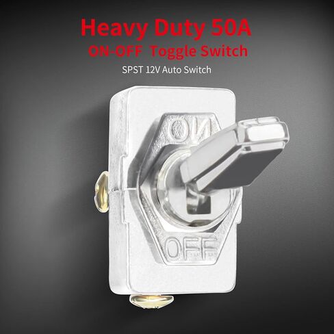 DaierTek مفتاح تبديل السيارات 50A 12VDC شديد التحمل 12 فولت مفتاح إيقاف التشغيل 50 أمبير SPST 2 موضع 2 دبوس أطراف براغي معدنية مطلية بالكروم in Kuwait