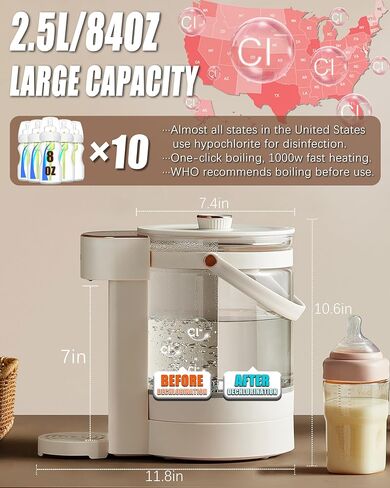 Baby Instant Water Warmer,1~12 OZ Options & 100 Temperatures Options, Detachable Glass Tank 2.5L(84oz), Baby Warm Water Dispenser for Baby Formula, More Scientific and Easy Formula Feeding in Saudi Arabia