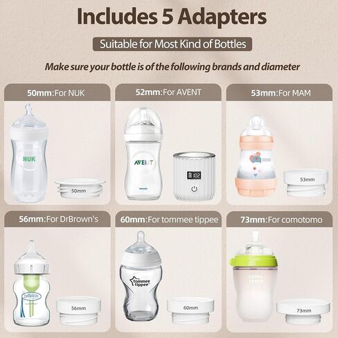 Portable Bottle Warmer, Fast Heating Travel Bottle Warmer with 5 Adapters,Baby Bottle Warmer with Temperature Control Rechargeable Bottle Warmer for Breastmilk (Extra Large, Adapter for Breastmilk) in Saudi Arabia