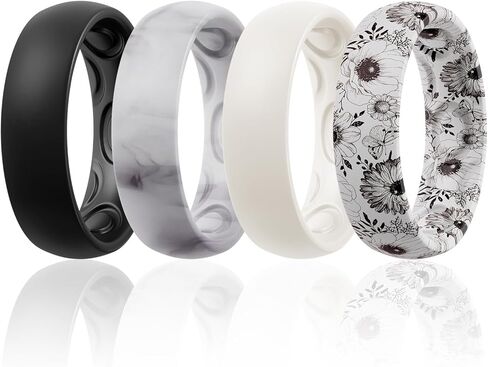 خاتم زفاف من السيليكون للنساء من Egnaro، تصميم مريح وقوس داخلي مريح للتنفس، خاتم زفاف من السيليكون بعرض 4 مم - سمك 1.5 مم من المطاط للنساء - 7 حلقات / 4 حلقات / حلقة واحدة من خواتم الذكرى السنوية in Kuwait