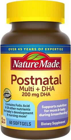 Nature Made Postnatal Multivitamin + DHA 200 mg, 60 Softgels, to Support Nursing Moms & Babies During Breastfeeding, Postnatal Vitamins & Nutrients Include Iron, Vitamin D3, Calcium, Iodine in Saudi Arabia
