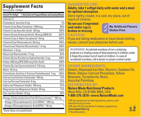 Nature Made Postnatal Multivitamin + DHA 200 mg, 60 Softgels, to Support Nursing Moms & Babies During Breastfeeding, Postnatal Vitamins & Nutrients Include Iron, Vitamin D3, Calcium, Iodine in Saudi Arabia