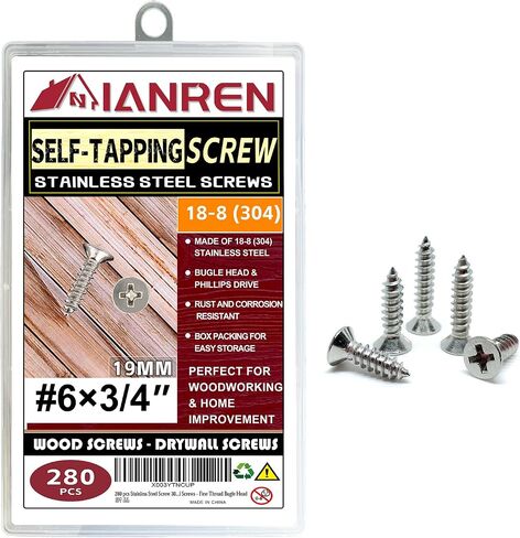 200pcs Stainless Steel Wood Screws 18-8 (304) #6 x 1 inch(25mm) Flat Head Phillips Wood Screws - Drywall Screws - Fine Thread Bugle Head (Stainless Steel, 8x1" (200 pcs)… in Saudi Arabia