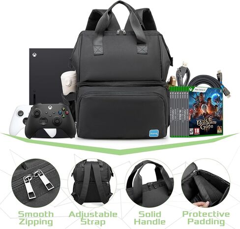 Portable Travel Backpack is Compatible with Xbox Series X Console, Suitcase is Equipped with 2 Independent Large Storage Spaces for Controller、Cables、Other Accessories.(Light Black) in Kuwait