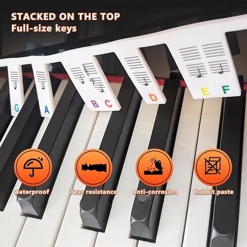 Silicone Piano Keyboard Notes Guide, Removable Piano Keyboard Note Labels for Learning, 88 61-Key Full Size, No Need Stickers, Reusable and Comes with Box (Black) in Saudi Arabia