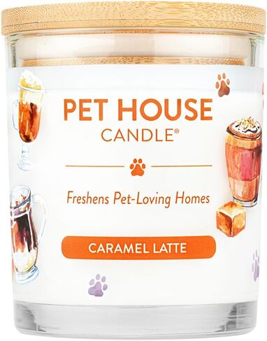 شمعة One Fur All Pet House - كراميل لاتيه - شمعة شمع نباتية 100% - مزيل رائحة الحيوانات الأليفة للمنزل - شموع معطرة غير سامة وصديقة للبيئة لتجديد الهواء in Kuwait