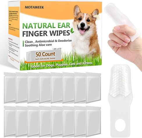 مناديل جديدة لأصابع الأذن للكلاب والقطط - تزيل الأوساخ بلطف وتهدئ الحكة والروائح - مناديل تنظيف أذن الحيوانات الأليفة الطبيعية المحمولة - 50 عبوة سفر in Kuwait