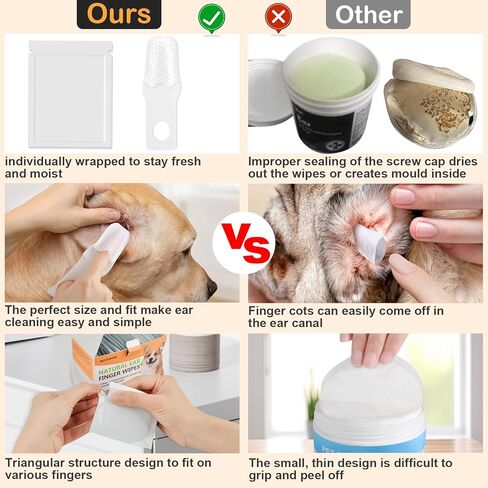 مناديل جديدة لأصابع الأذن للكلاب والقطط - تزيل الأوساخ بلطف وتهدئ الحكة والروائح - مناديل تنظيف أذن الحيوانات الأليفة الطبيعية المحمولة - 50 عبوة سفر in Kuwait