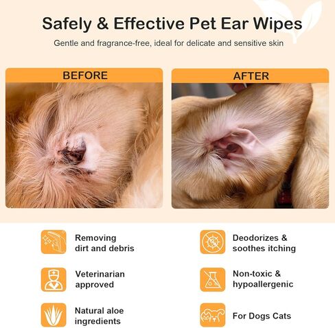 مناديل جديدة لأصابع الأذن للكلاب والقطط - تزيل الأوساخ بلطف وتهدئ الحكة والروائح - مناديل تنظيف أذن الحيوانات الأليفة الطبيعية المحمولة - 50 عبوة سفر in Kuwait