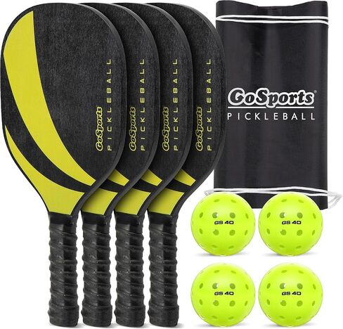 GoSports Pickleball Set with 4 Paddles, 4 Regulation Pickleballs and Carry Case - Classic, Retro, Steel Blue or Yellow in Saudi Arabia