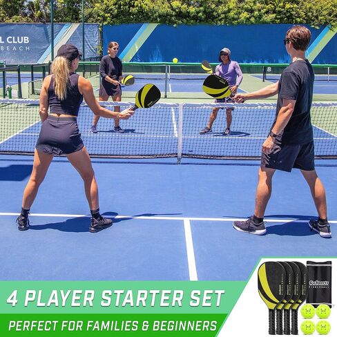 GoSports Pickleball Set with 4 Paddles, 4 Regulation Pickleballs and Carry Case - Classic, Retro, Steel Blue or Yellow in Saudi Arabia