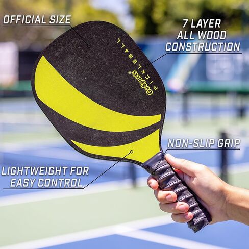 GoSports Pickleball Set with 4 Paddles, 4 Regulation Pickleballs and Carry Case - Classic, Retro, Steel Blue or Yellow in Saudi Arabia