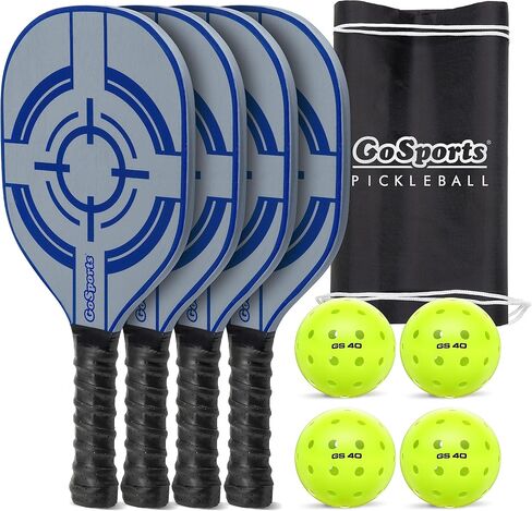 GoSports Pickleball Set with 4 Paddles, 4 Regulation Pickleballs and Carry Case - Classic, Retro, Steel Blue or Yellow in Saudi Arabia