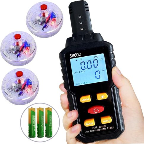EMF Meter with 3 Pcs Light up Motion Activated Cat Balls,Emf Detector Tester,Electromagnetic Field Radiation Detector,Ghost Hunting Equipment Kit for Home Office Outdoor in Kuwait