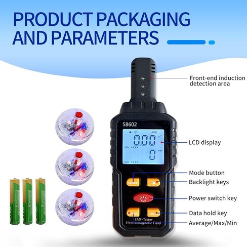 EMF Meter with 3 Pcs Light up Motion Activated Cat Balls,Emf Detector Tester,Electromagnetic Field Radiation Detector,Ghost Hunting Equipment Kit for Home Office Outdoor in Kuwait