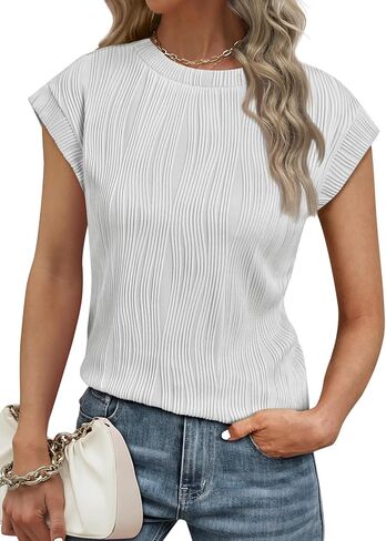 LILLUSORY Women's Short Sleeve Dressy Tops Crewneck Textured Tops Cute Summer Tops 2024 Basic T-Shirts Work Blouses in Kuwait