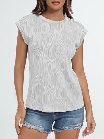 LILLUSORY Women's Short Sleeve Dressy Tops Crewneck Textured Tops Cute Summer Tops 2024 Basic T-Shirts Work Blouses in Kuwait