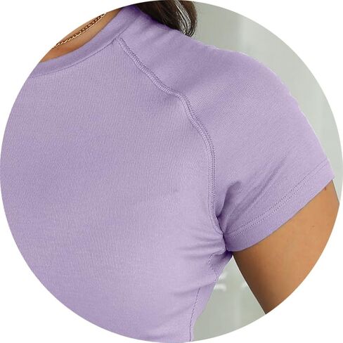 Dwnval Womens Basic Summer Short Sleeve Crewneck T Shirt Raglan Ribbed Knitted Slim Fit Casual Going Out Tops in Kuwait