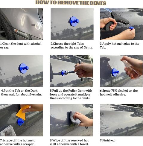 Paintless Dent Repair Kit - Dent Removal Kit with Suction Cup Dent Puller, T-Bar Dent Puller, 100W Glue Gun, PDR Tools for Auto Body Small Dent and Hail Dent Removal in Saudi Arabia