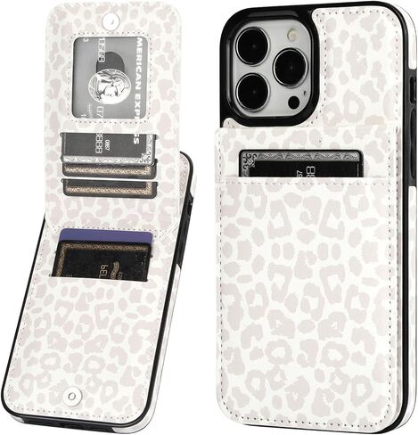 Vaburs Compatible with iPhone 13 Pro Max Case Wallet with Credit Card Holder, White Leopard Cheetah Pattern Flip Premium PU Leather Magnetic Closure Shockproof Protective Cover 6.7" in Saudi Arabia