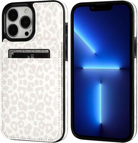 Vaburs Compatible with iPhone 13 Pro Max Case Wallet with Credit Card Holder, White Leopard Cheetah Pattern Flip Premium PU Leather Magnetic Closure Shockproof Protective Cover 6.7" in Saudi Arabia