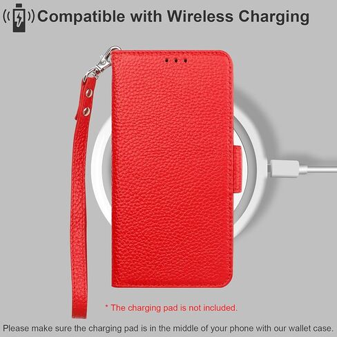 حافظة محفظة Bocasal لهاتف iPhone 13 5G، حافظة من الجلد الطبيعي تدعم الشحن اللاسلكي RFID وحامل فتحات للبطاقات، غطاء فوليو قابل للطي مع حزام معصم 6.1 بوصة (أحمر) in Kuwait