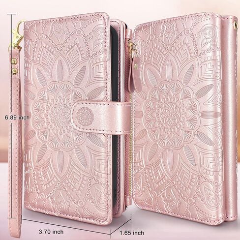 Harryshell Detachable Magnetic Zipper Wallet Leather Case with Cash Coin Pocket 12 Card Slots Holder Wrist Strap Lanyard for Samsung Galaxy S23 5G (2023) (Flower Black) in Kuwait