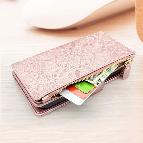 Harryshell Detachable Magnetic Zipper Wallet Leather Case with Cash Coin Pocket 12 Card Slots Holder Wrist Strap Lanyard for Samsung Galaxy S23 5G (2023) (Flower Black) in Kuwait