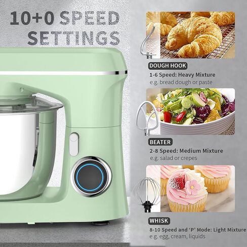 Stand Mixer, Dough Mixer, Cake Mixer, Kitchen Mixer with Bowl SS 5.5 QT, 450W Copper Motor, Standing Mixer with Beater, Dough Hook, SS Egg Whisk (450W Cream) in Saudi Arabia