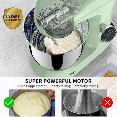 Stand Mixer, Dough Mixer, Cake Mixer, Kitchen Mixer with Bowl SS 5.5 QT, 450W Copper Motor, Standing Mixer with Beater, Dough Hook, SS Egg Whisk (450W Cream) in Saudi Arabia