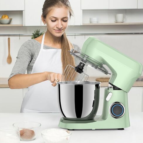 Stand Mixer, Dough Mixer, Cake Mixer, Kitchen Mixer with Bowl SS 5.5 QT, 450W Copper Motor, Standing Mixer with Beater, Dough Hook, SS Egg Whisk (450W Cream) in Saudi Arabia